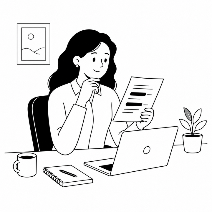 Profesional revisando un documento con datos personales en su mesa