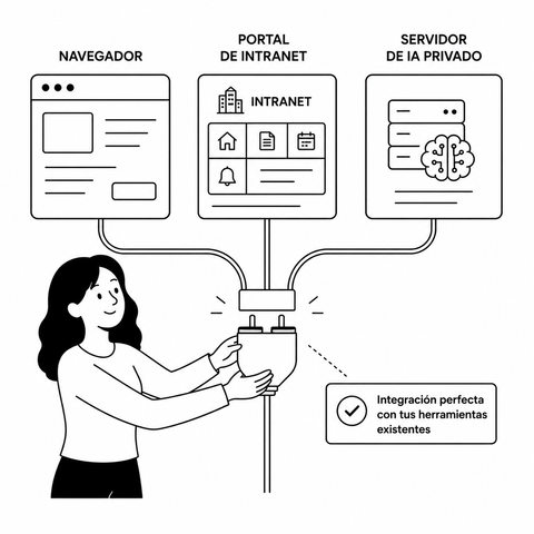 Un conector enlazando navegador, intranet e IA privada
