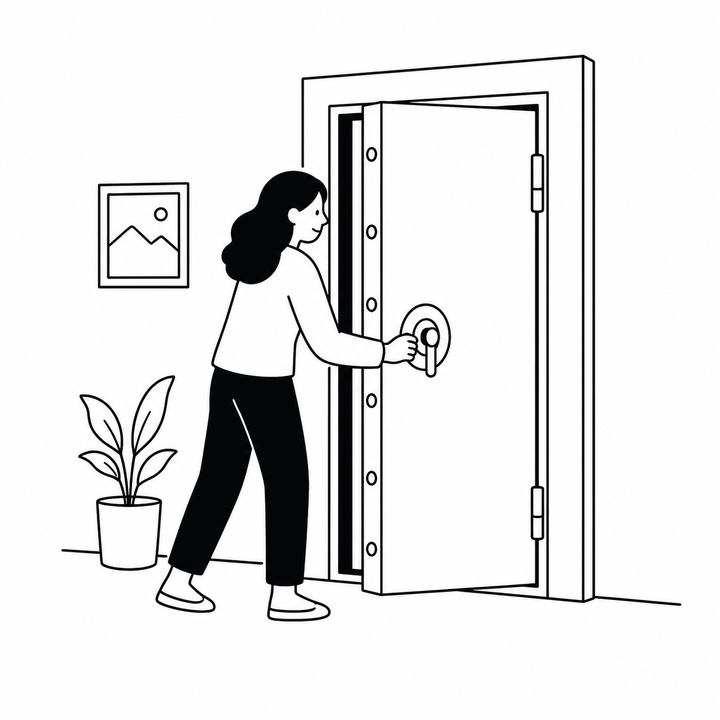 Persona abriendo una puerta blindada que protege sus documentos